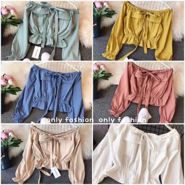 Áo bẹt vai tiểu thư 5 màu trắng, vàng, xanh ngọc, nâu, nude