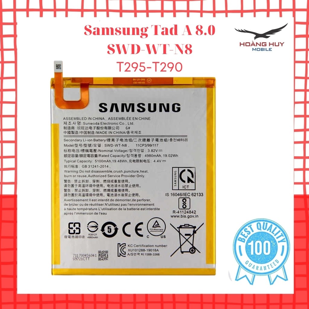 Pin Samsung T295,T290,Tad A 8.0,SWD-WT-N8 Dung Lượng 5100mAh Hàng Zin Nhập Khẩu Bảo Hành 6 Tháng 1 Đổi 1