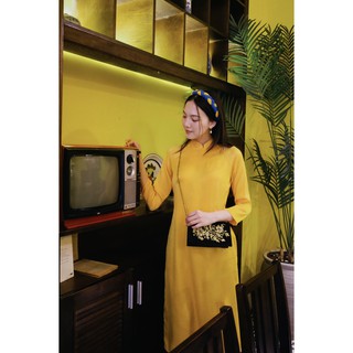 Set Áo Dài Rosemary Lụa Tây Thi Vàng Đậm
