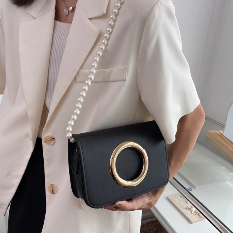 IELGY Túi Đeo Vai Hình Vuông Cỡ Nhỏ Đính Ngọc Trai nhân tạo Phối Dây Xích Kiểu Hàn Quốc Thời Trang Cho Nữ