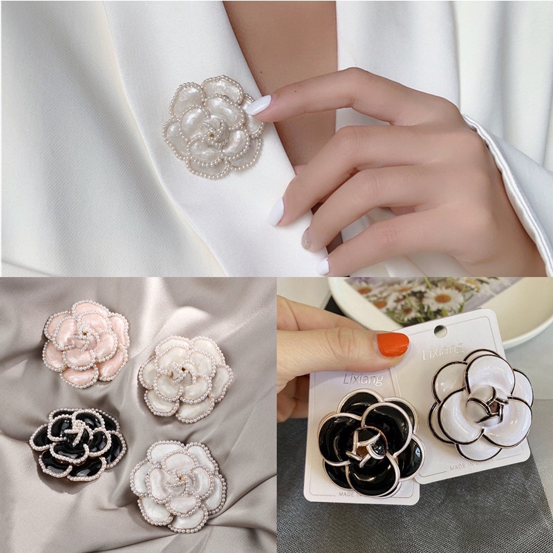 Ghim Cài Áo Hình Hoa Trà Đính Đá Và Ngọc Trai Sang Trọng Cho Nữ