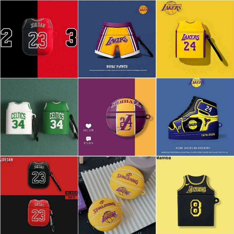 (Order 10 ngày) Case bảo vệ Airpods Pro/1/2 quần đùi bóng rổ NBA laker tím vàng/ áo/ quả bóng spalding/ giày Kobe tím/