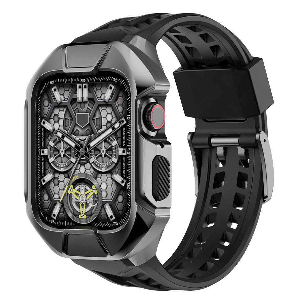 Dây Đeo Cao Su Phối Kim Loại Sang Trọng Dành Cho Apple Watch Series Ultra 8 7 45Mm iwatch SE 6 5 4 44Mm