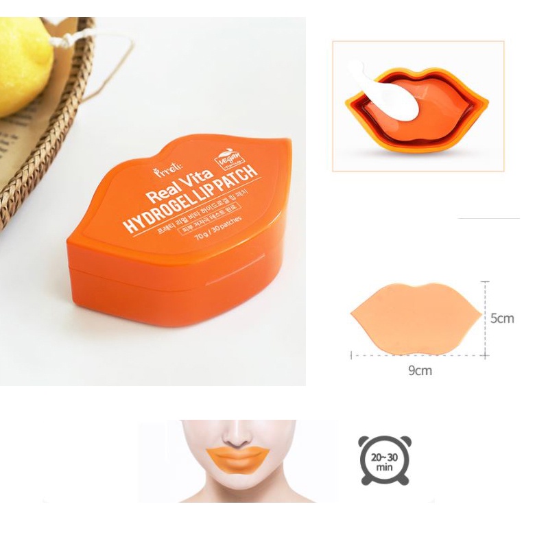 Mặt nạ môi Prreti Real Vita Hydrogel Lip Patch Hàn Quốc hộp 30 miếng Mặt nạ thạch dưỡng ẩm môi khô nứt nẻ