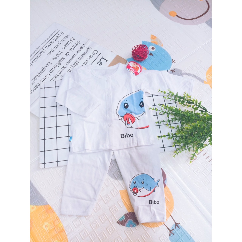 Bộ Tay Dài Trắng BiBo Cho Bé Từ 0M+ Cotton