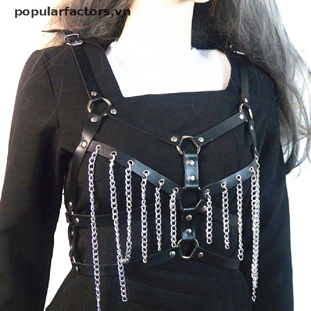 [Phổ Biến] Dây Xích Đeo Ngực Bằng Da Màu Đen Hóa Trang Gothic Cho Nữ