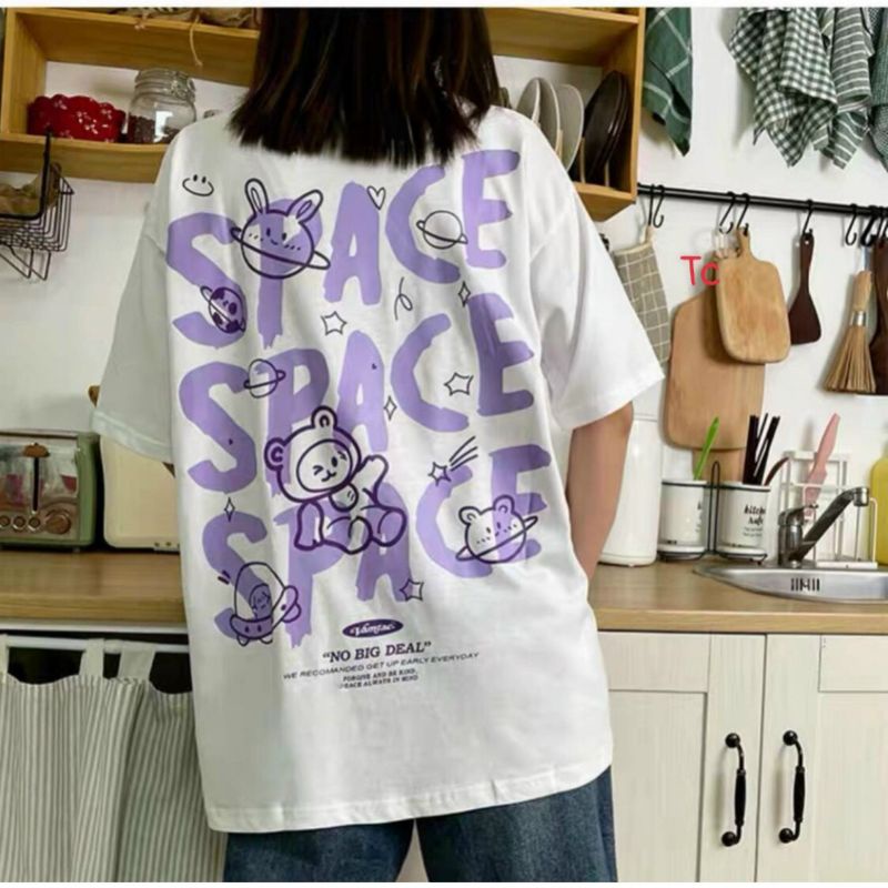 Áo Thun Tay Lỡ Unisex In Hình Gấu Thỏ Space , Áo Phông Form Rộng Nam Nữ (Kèm Ảnh Thật)