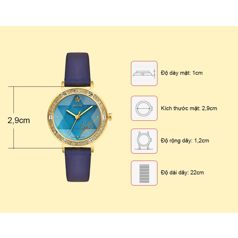 Đồng hồ nữ JA-823B Julius Hàn Quốc dây da (xanh)