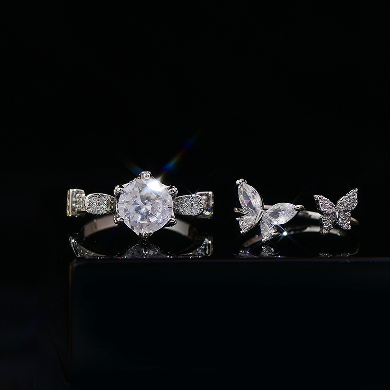 Bộ Nhẫn Mở Hình Bướm Đính Đá Zircon Thời Trang Cho Nữ
