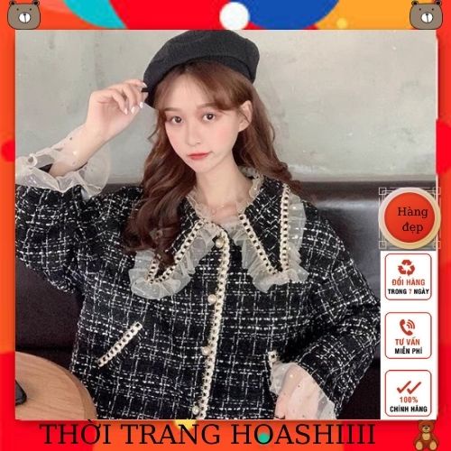 ÁO KHOÁC DẠ TWEED PHỐI BÈO CÚC NGỌC SIÊU XINH XẮN / ÁO DẠ TWEED BÈO ĐEN | BigBuy360 - bigbuy360.vn