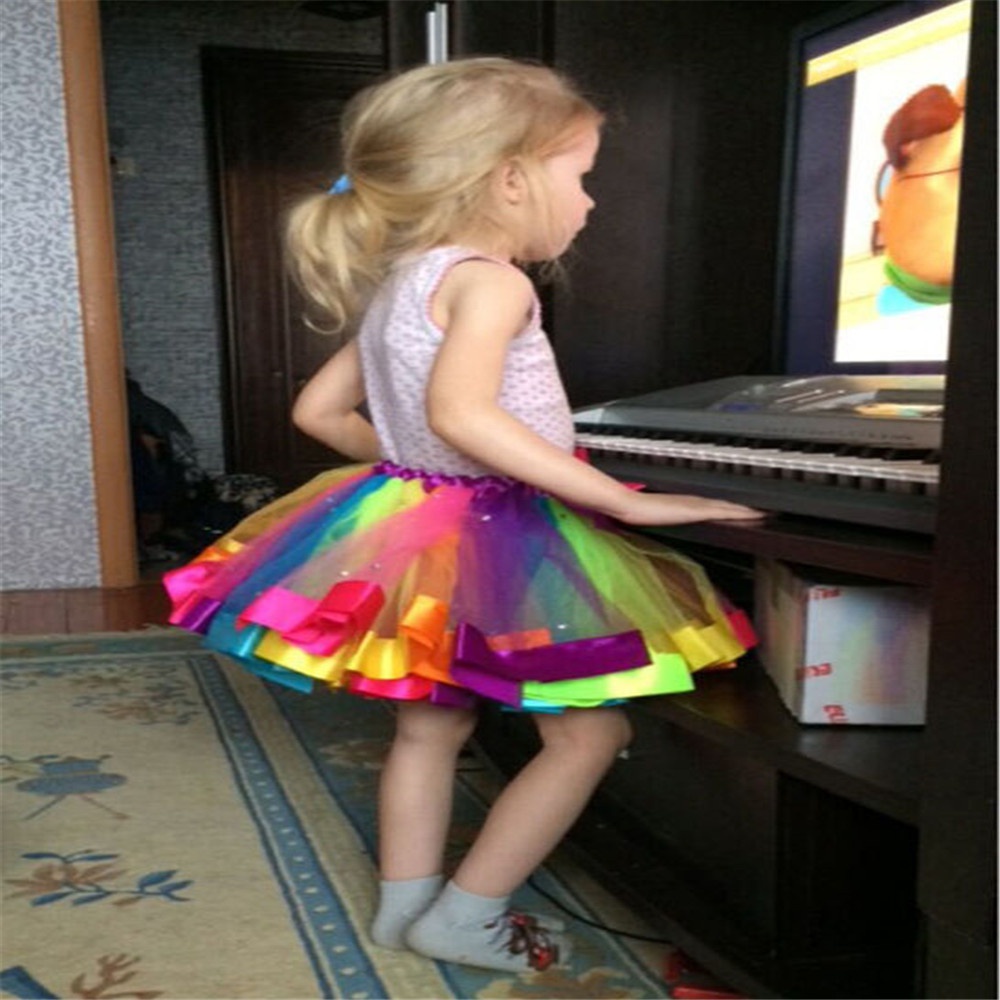 1 Chân Váy Xoè Tutu Màu Sắc Cầu Vồng Cho Bé Gái