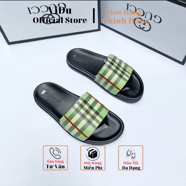 Dép nam thời trang Burberry ViDu 21153 màu mới quai kẻ hai màu  đế cao su đúc cao cấp, đi êm chân