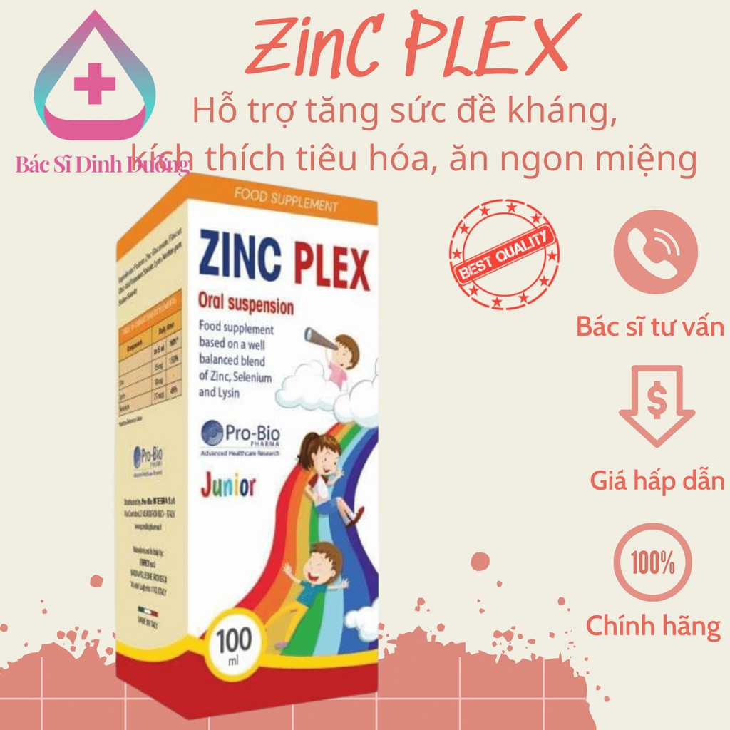 "Chính Hãng " ZinC Plex - Bổ sung kẽm, vitamin tổng hợp cho bé. Hỗ trợ tăng sức đề kháng ....