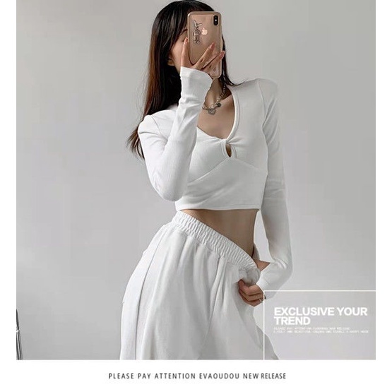 Áo Sơ Mi Ngắn Tay Dài Cổ Chữ V Eo Cao Màu Trơn Phong Cách Retro Dành Cho Nữ áo thun nữ dài tay