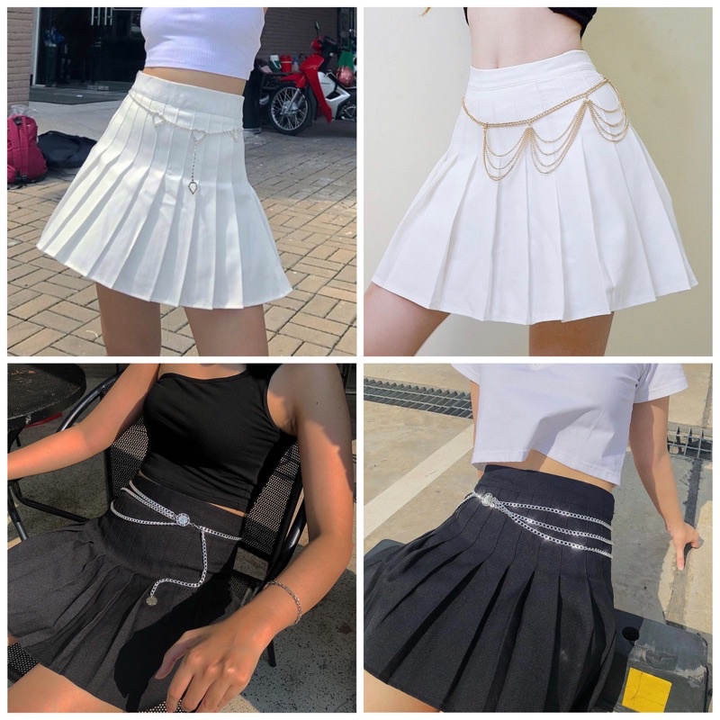 GILLBABY | Chân váy xếp ly lưng cao có quần bảo hộ kèm dây chain (TENNIS SKIRT)