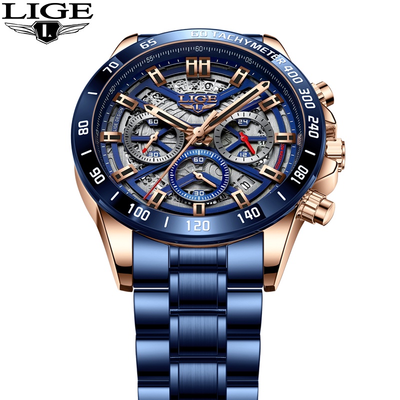 LIGE 8944 Men's Watch Fashion Stainless Steel Waterproof Analog Quartz