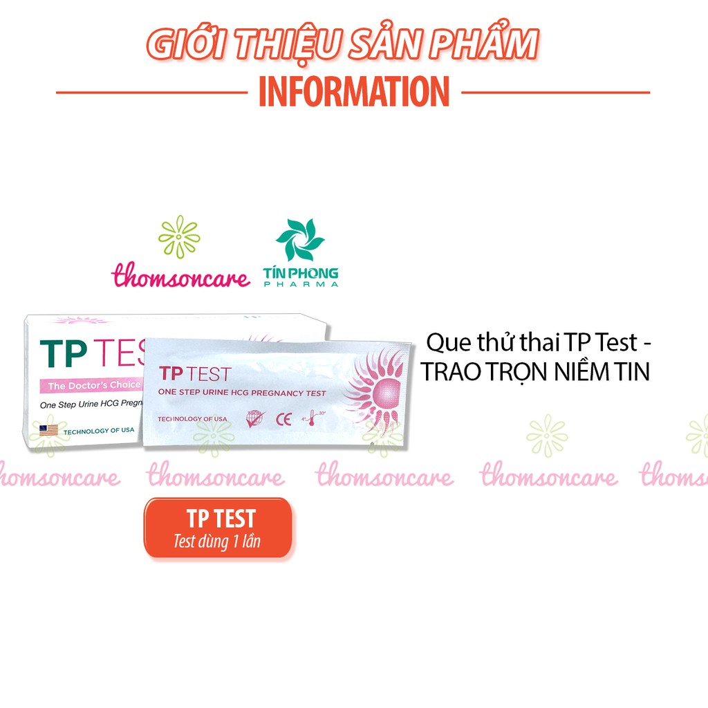 Que thử thai nhanh TP Test - Giao hàng kín đáo, che tên, test thai nhanh bản to 5mm, chính xác