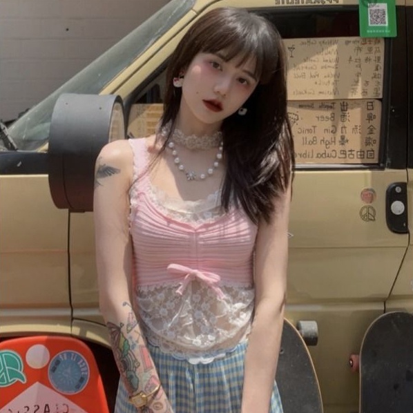 Set Áo Hai Dây Phối Ren + Quần Short Thiết Kế Mới Thời Trang Dành Cho