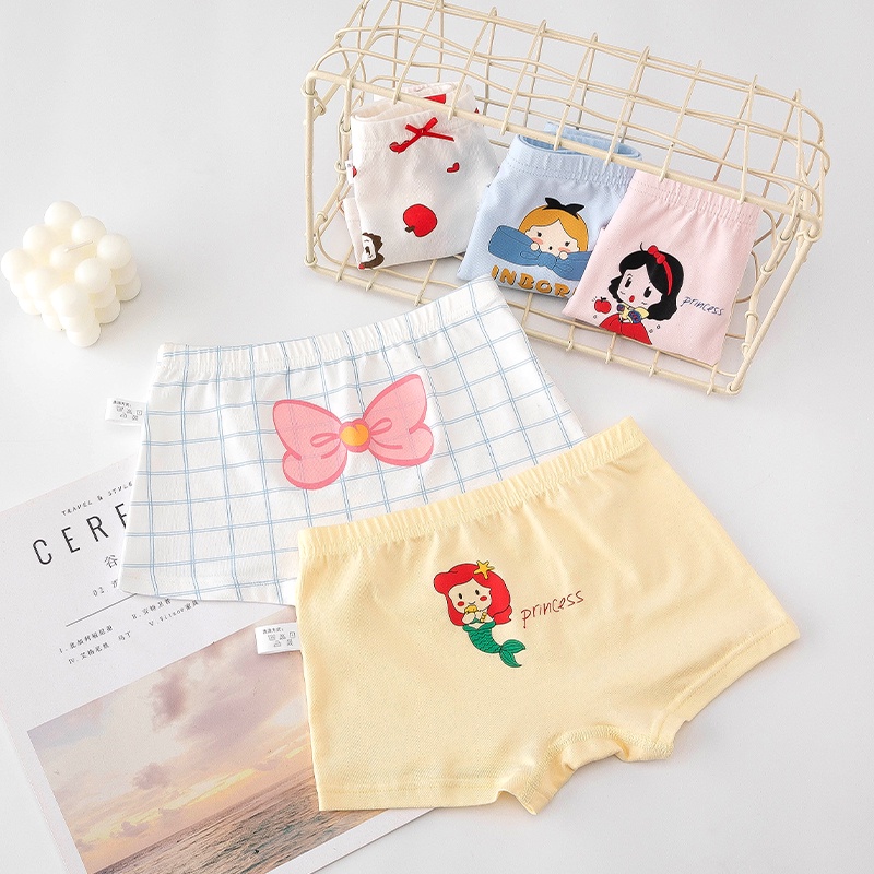 Bộ 5 Quần Lót Boxer Bằng Cotton Thoáng Khí Thoải Mái In Họa Tiết Hoạt Hình Nàng Tiên Cá Cho Bé Gái 3-12 Tuổi