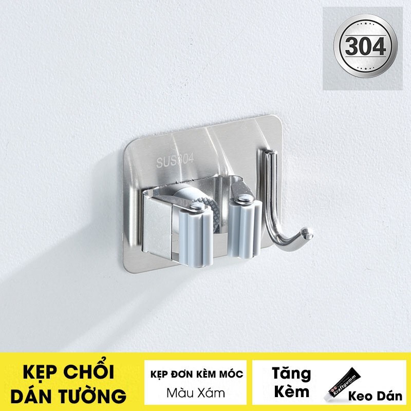 Kẹp chổi, cây lau nhà dán tường bằng inox 304, siêu chắc và chịu lực Vimora.vn