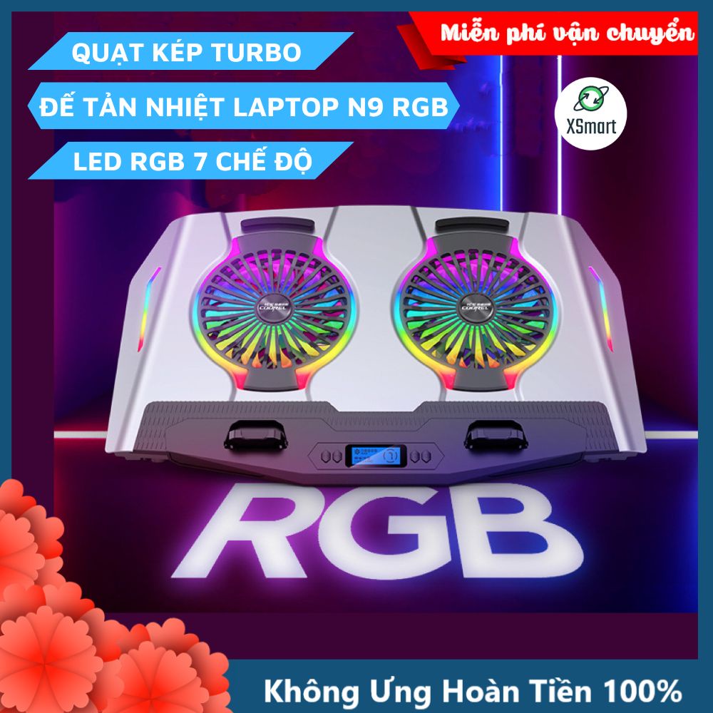 Đế Giá Đỡ Quạt Tản Nhiệt N9 Cao Cấp Hệ Thống Quạt Kép Turbo Cực Mát Led RGB 7 Chế Độ, Chất Liệu Hợp Kim Nhôm Cao Cấp