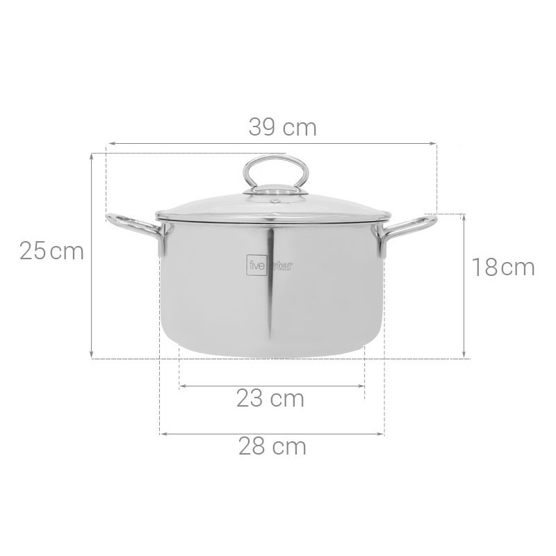 Nồi inox 3 đáy Fivestar nắp kính 24cm, 26cm, 28cm - Tân Hợp Thành, bảo hành 5 năm