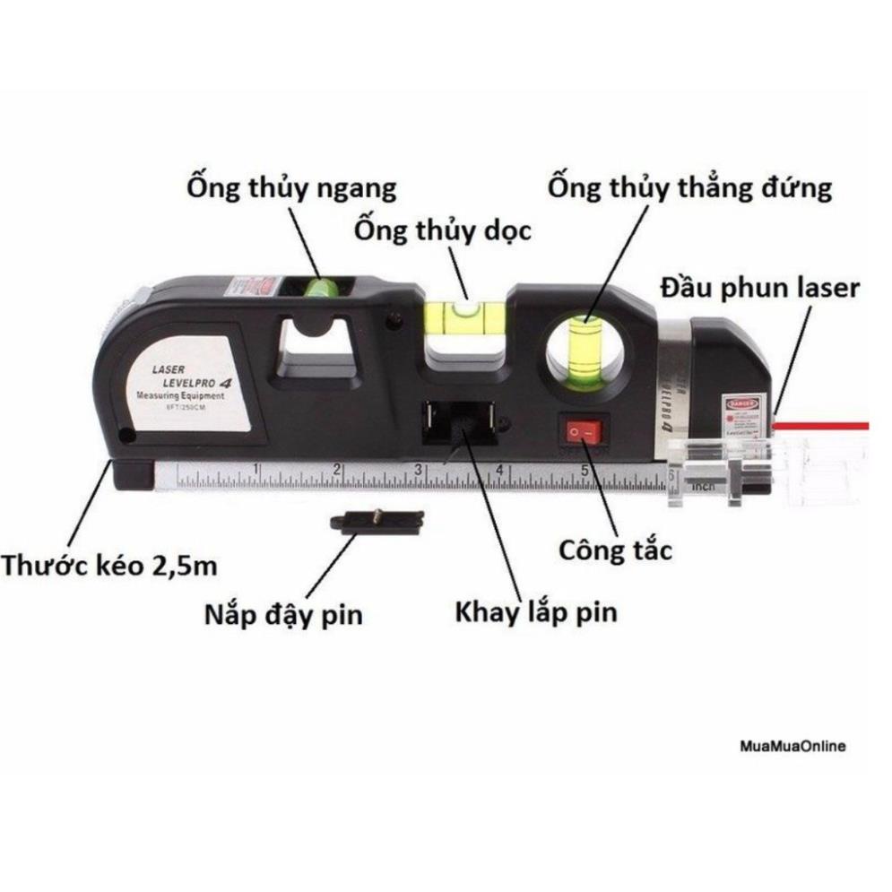 ✜Thước Thủy Nivo Cân Mực Laser Đa Năng F2018 Fixit Levelpro3 2 Tia Dọc Ngang + Tặng Kèm 3 Viên Pin