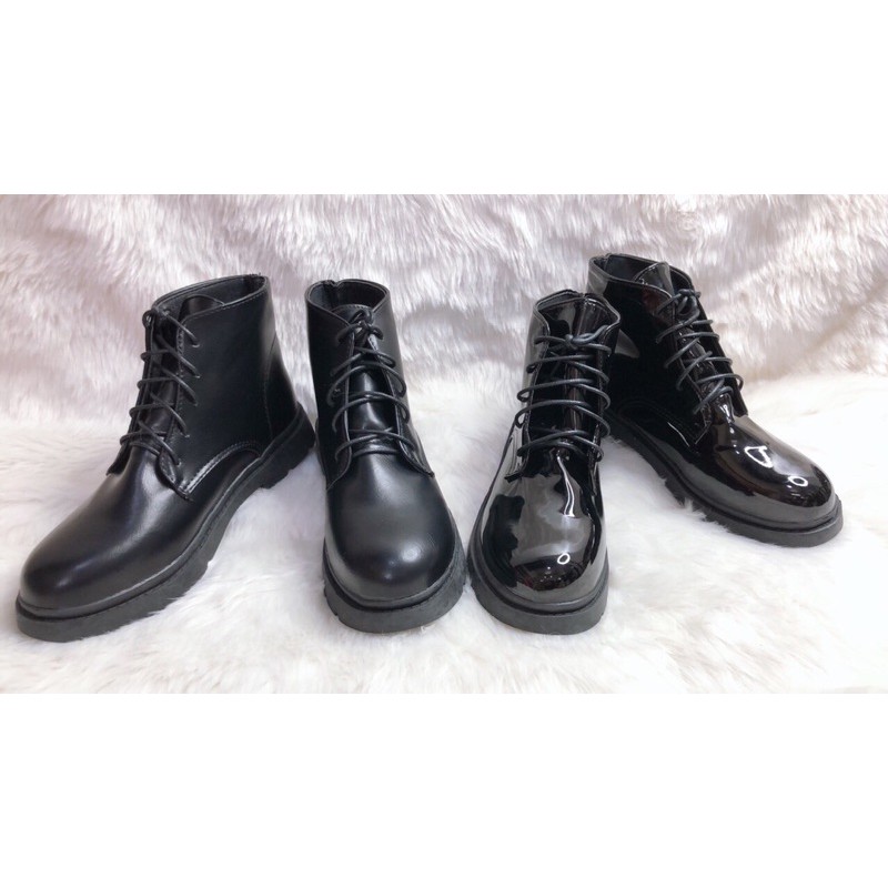 Giày bốt cổ cao Martin Gót Vuông đen nhám, đen bóng boots phong ulzzang  Cách Hàn Quốc Cho Nữ