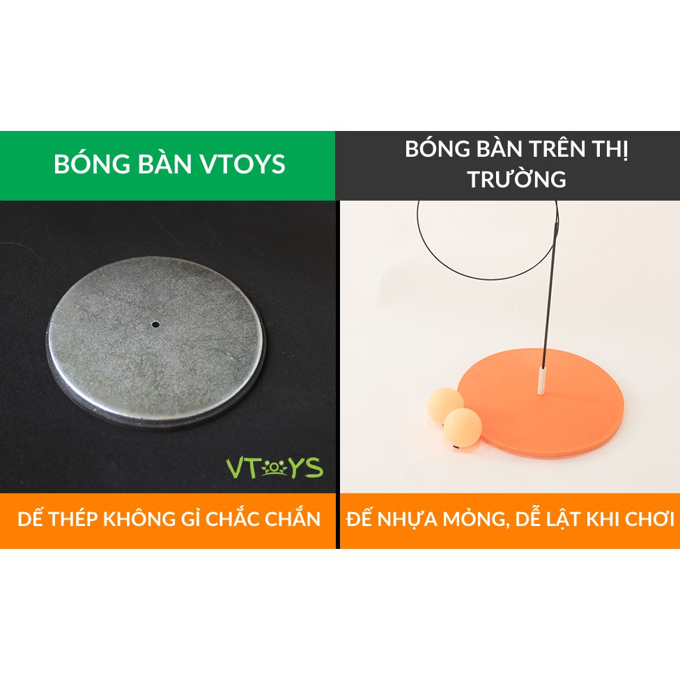 Bóng bàn phản xạ cao cấp rèn luyện thể thao ngay tại nhà (2 vợt gỗ,3 bóng,2 dây đàn hồi,1 đế thép không gỉ)