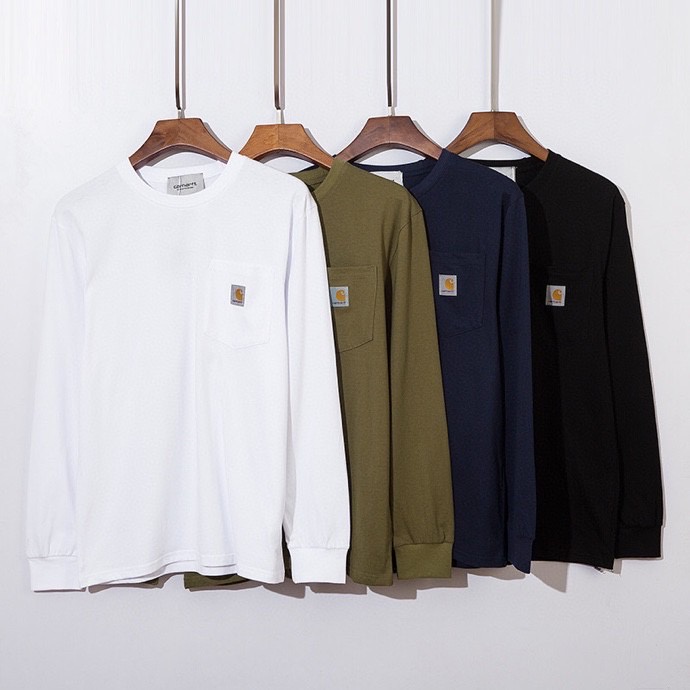 Áo Thun Tay Dài Có Túi Carhartt Màu Trơn Thời Trang Dành Cho Cặp Đôi