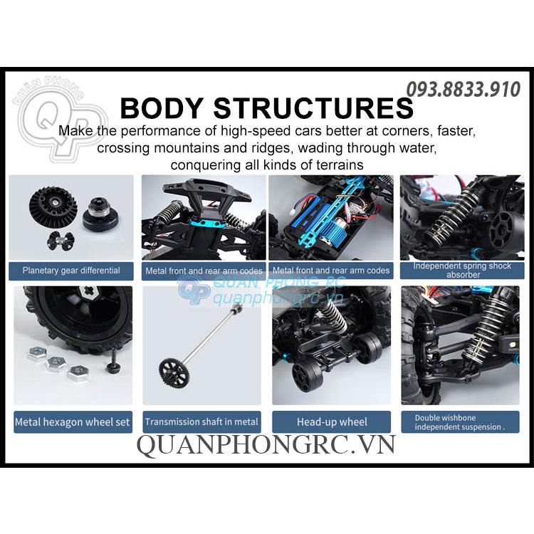 Xe Điều Khiển SCY 16102 CONQUER 1/16 2.4G 4WD High Speed RC Truck Car With Head-up Wheels