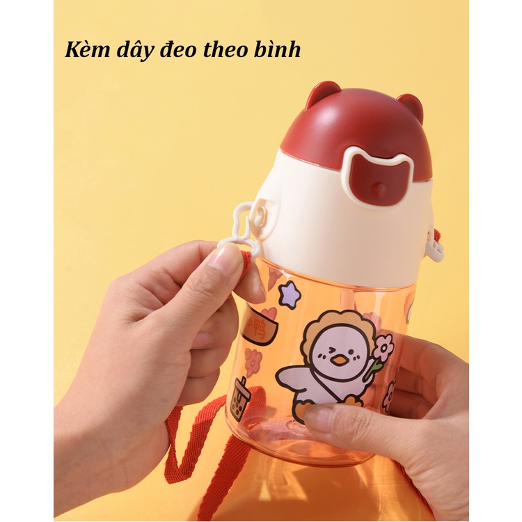 Bình nước cho bé siêu cute bé đựng nước mang đi học có dây đeo, bình uống nước cho bé có ống hút B21