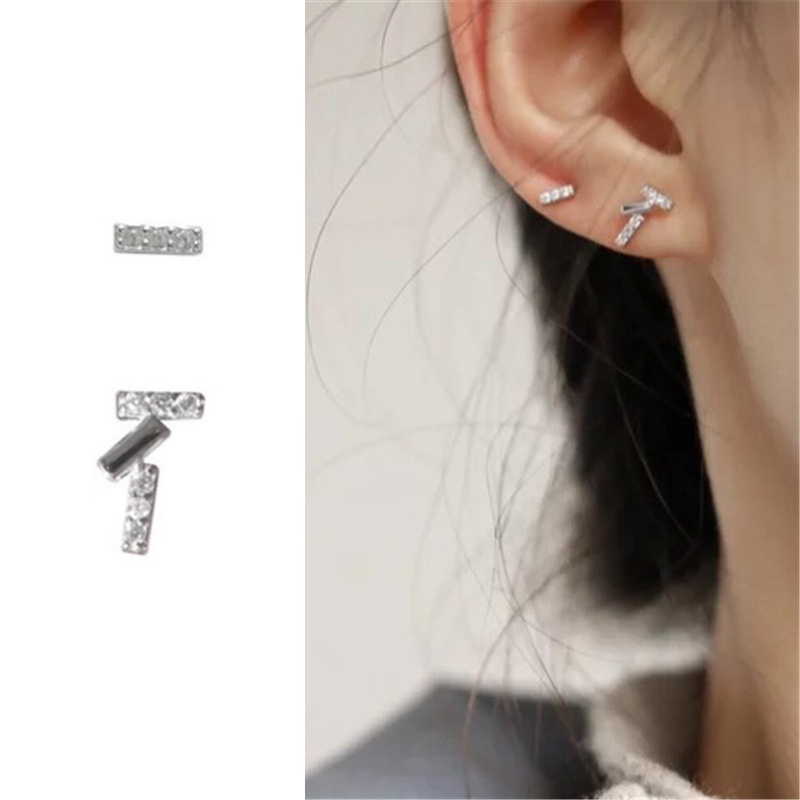 Khuyên tai bạc S925 đính đá zircon không gây dị ứng phong cách Hàn Quốc C395