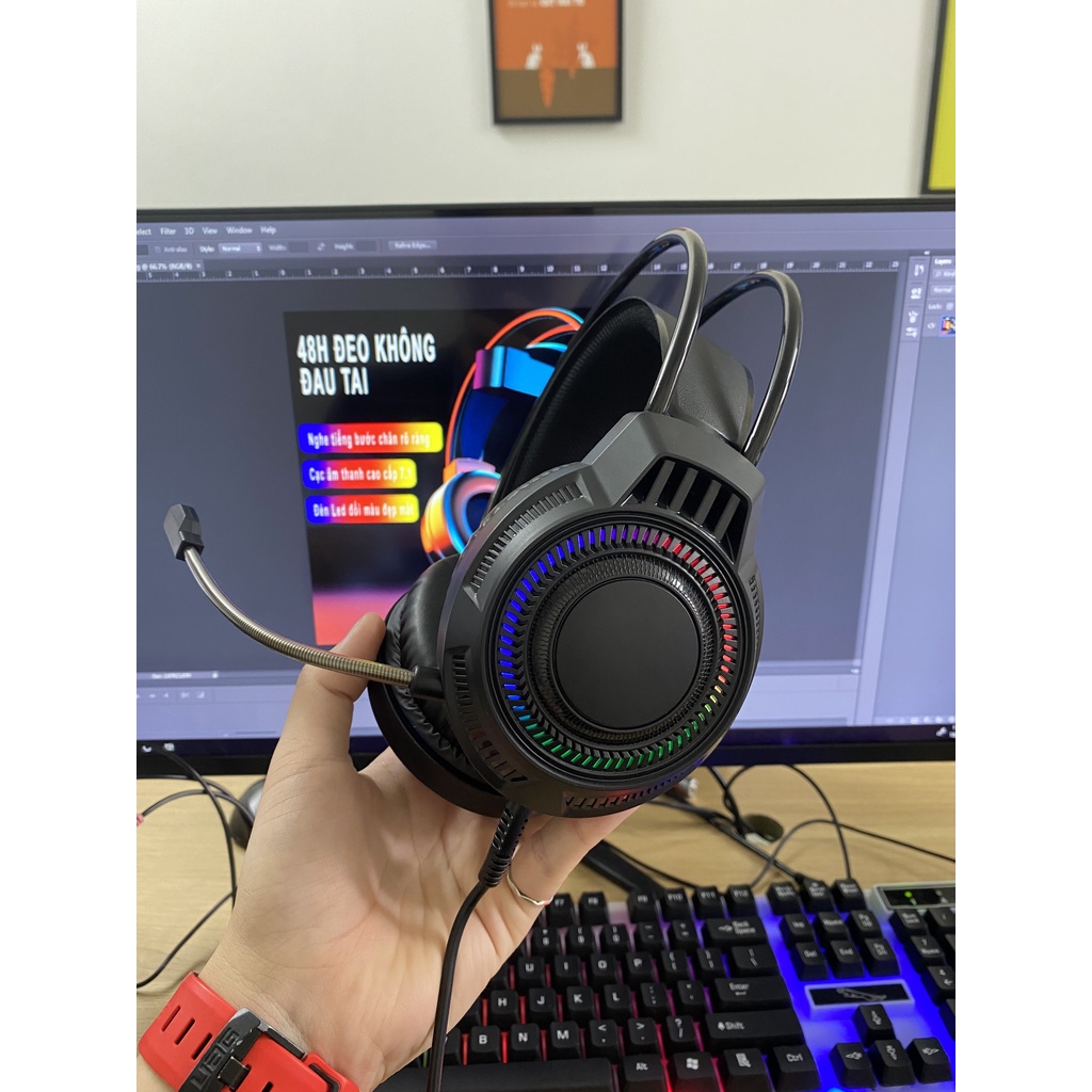💥48H Đeo Không Đau Tai💥Tai nghe gaming có MIC, LED Headset Pro HS705 nghe siêu bass jack 3.5 cổng USB dùng cho PC/Laptop
