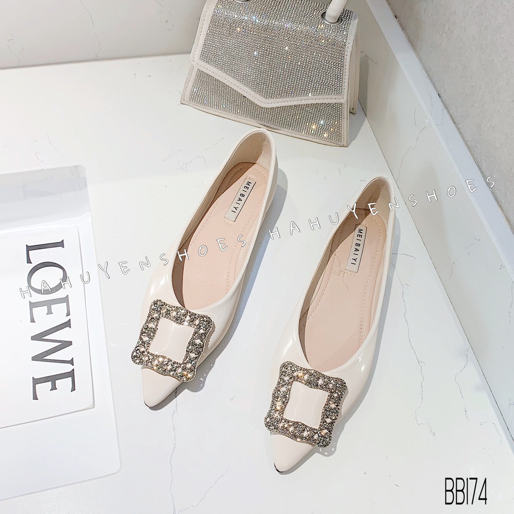 Bệt nữ HHS nhung lì mũi nhọn khóa đá sóng cong Hà Huyền Shoes - BB174 | BigBuy360 - bigbuy360.vn