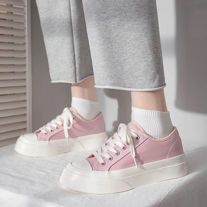 Giày Thể Thao, Giày Vải Sneaker Nam Nữ Basic Màu Hồng Xanh Đen Trắng Pastel Đế Bằng Bánh Mì Hàng Quảng Châu Loại 1