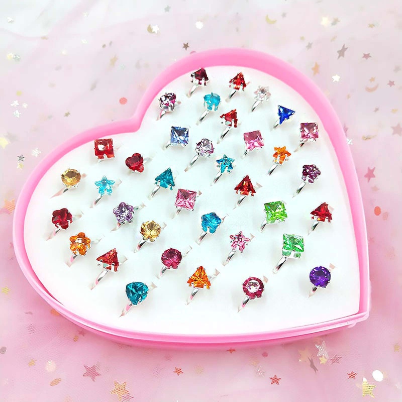 Hộp 12 / 36 Nhẫn Hợp Kim Có Thể Điều Chỉnh Hình Trái Tim Thời Trang Cho Bé Gái