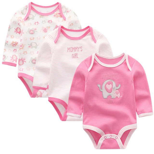 Set 3 áo liền quần vải cotton cho bé sơ sinh từ 0 - 12 tháng tuổi