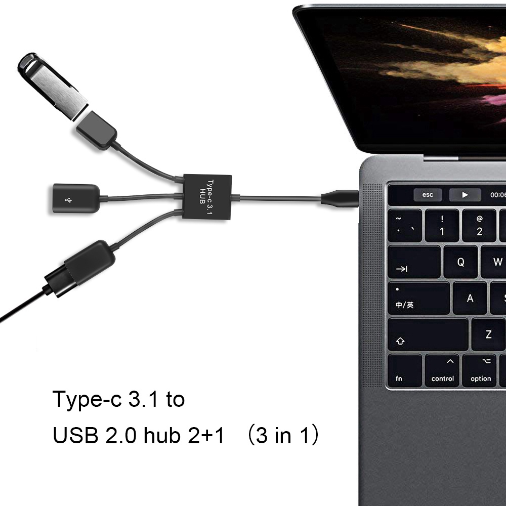 Cáp OTG USB Type C 1 ra 2 đầu USB, 1 đầu micro USB chất lượng cao, dùng kết nối chuột, phím, thiết bị,...