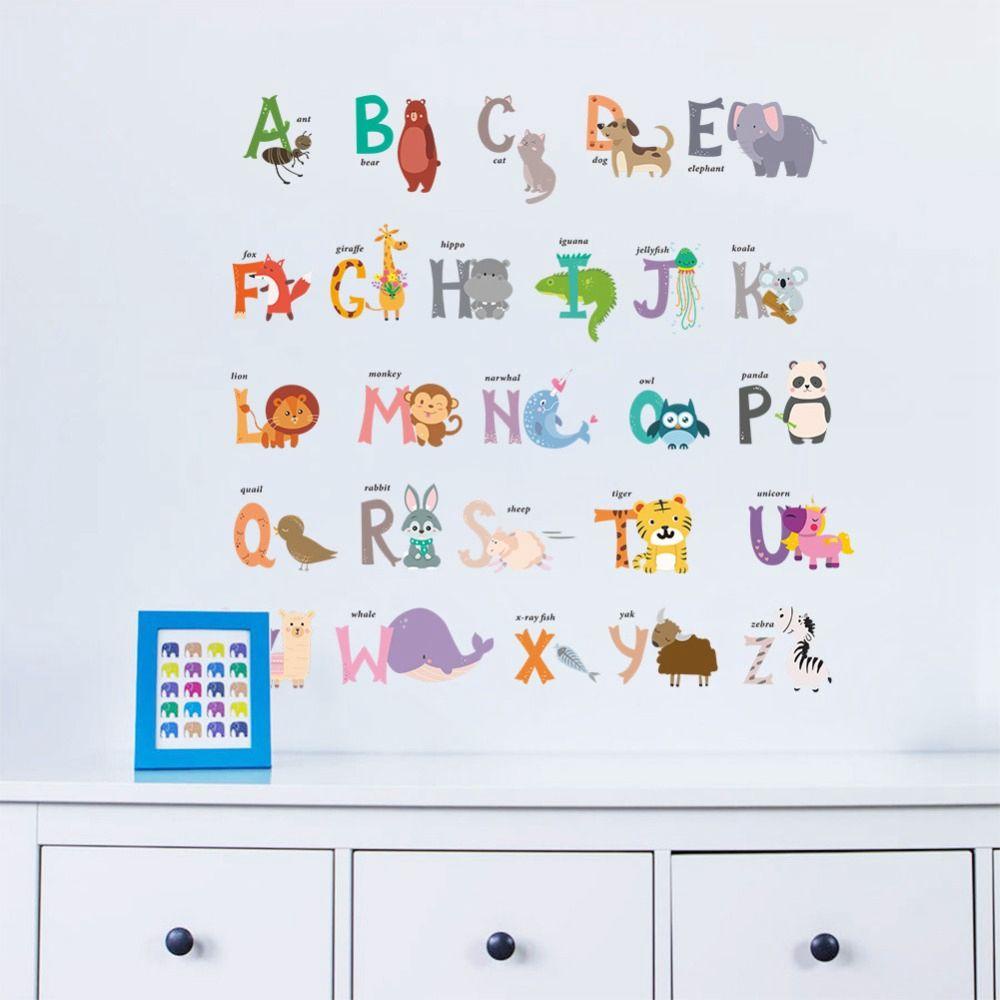 Decal dán tường Họa Tiết 26 Chữ Cái Hình Động Vật Hoang Dã