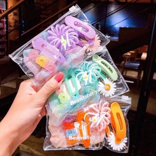 Set 6 phụ kiện kẹp tóc màu pastel - tặng kèm túi nhựa trong suốt