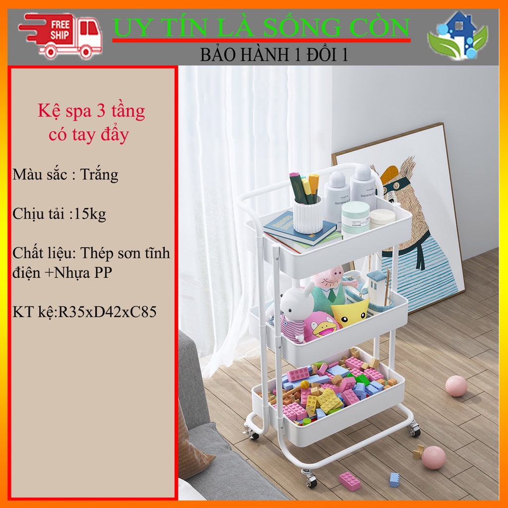 Kệ 3 tầng, kệ nhựa ba tầng bỉm sữa, kệ spa có bánh xe nhập khẩu