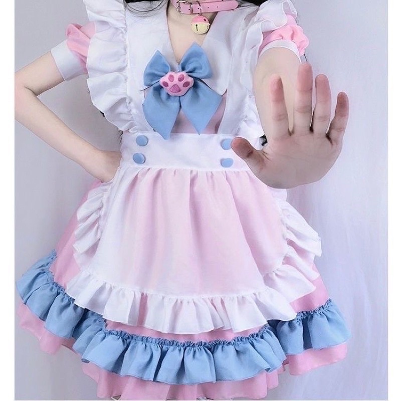 [Có sẵn] Maid Hồng Loli Gắn Tay Mèo Kèm Vớ