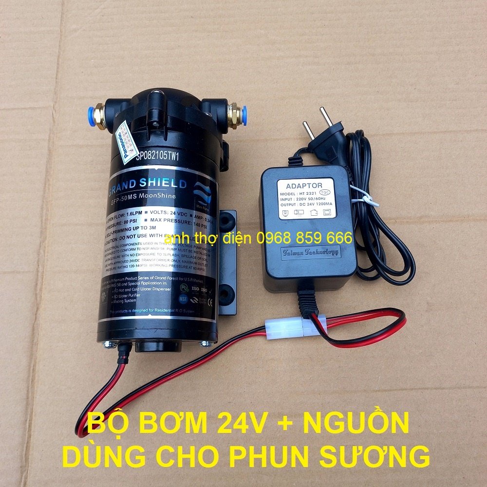 Bộ Bơm tăng áp 24v Grand Forest GFP 50 + nguồn 24v - dùng cho máy lọc nước RO và dàn phun sương