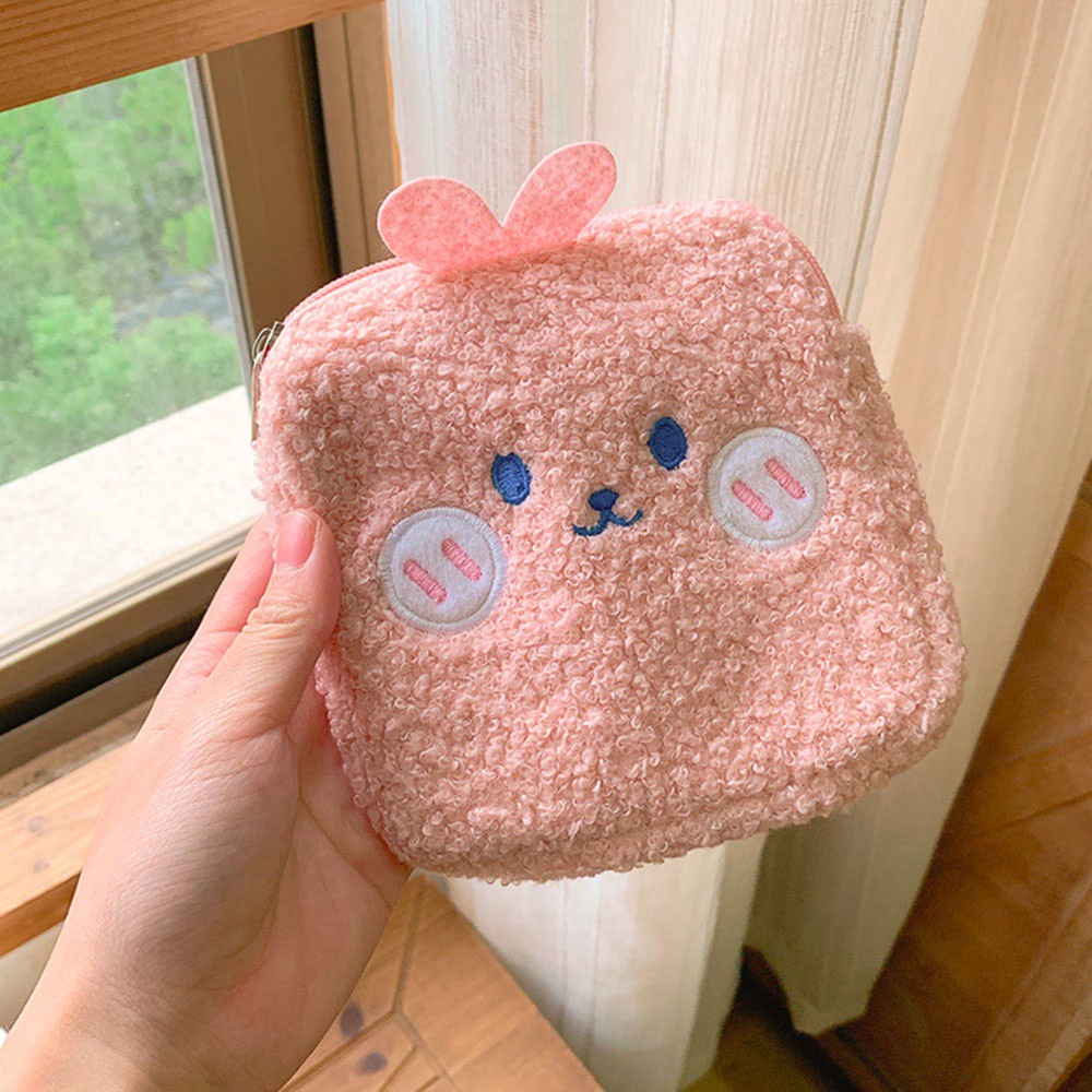 Túi nhỏ chất liệu lông nhung chứa tai nghe/mỹ phẩm/cáp USB/đồ cá nhân cho bạn gái chủ đề hoạt hình độc đáo