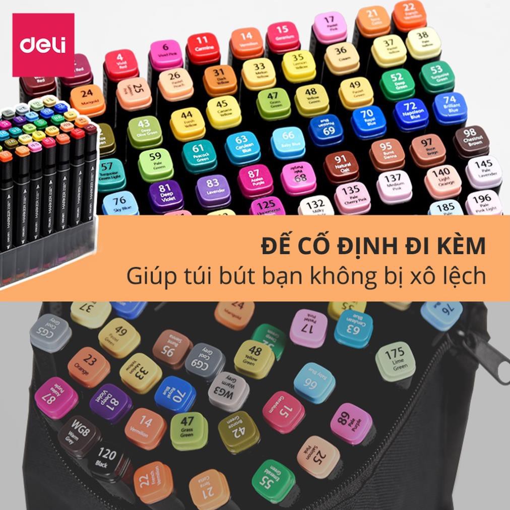 Bút màu marker chuyên nghiệp Deli -kèm túi vải - 30/40/60/80 Màu - 70806