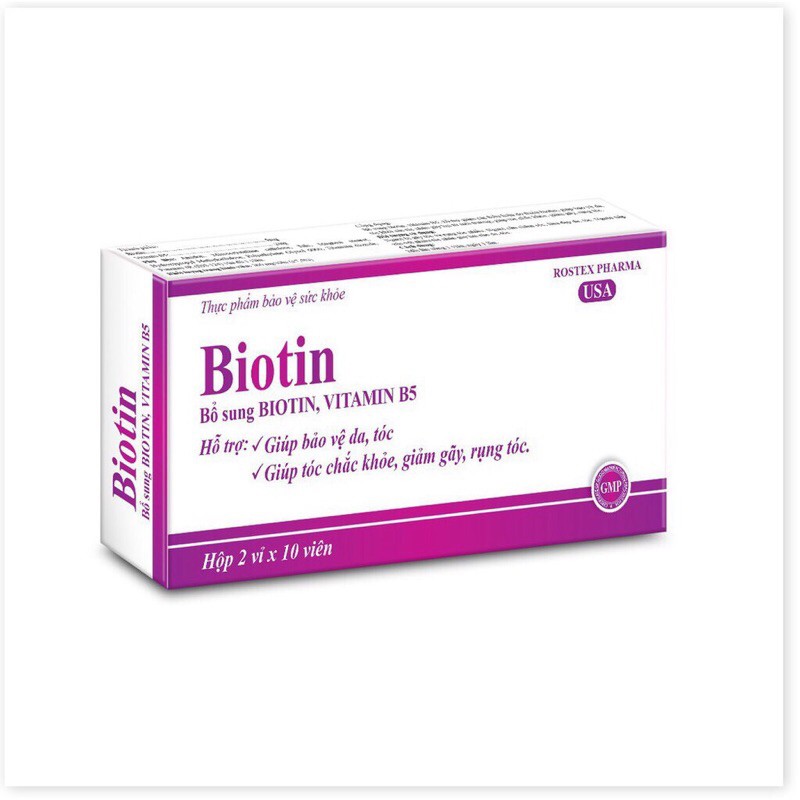 Viên uống BIOTIN bổ sung biotin+vitamin B5 giúp giảm rụng tóc, bảo vệ da, chắc móng – Hộp 60 viên