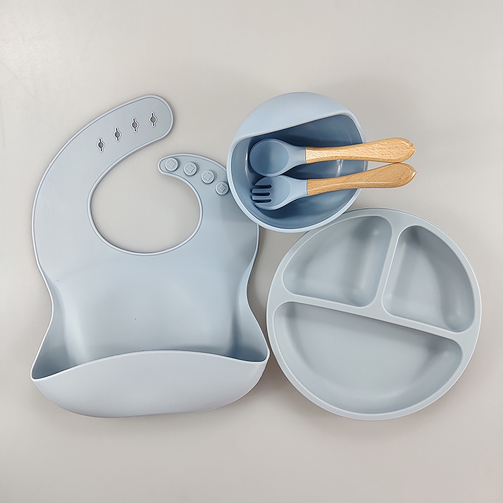 BEAR LEADER Bộ Tô / Muỗng / Nĩa Bằng Silicon Mềm Không BPA Có Giác Hút Hình Gấu Chống Trượt Cho Bé Tập Ăn
