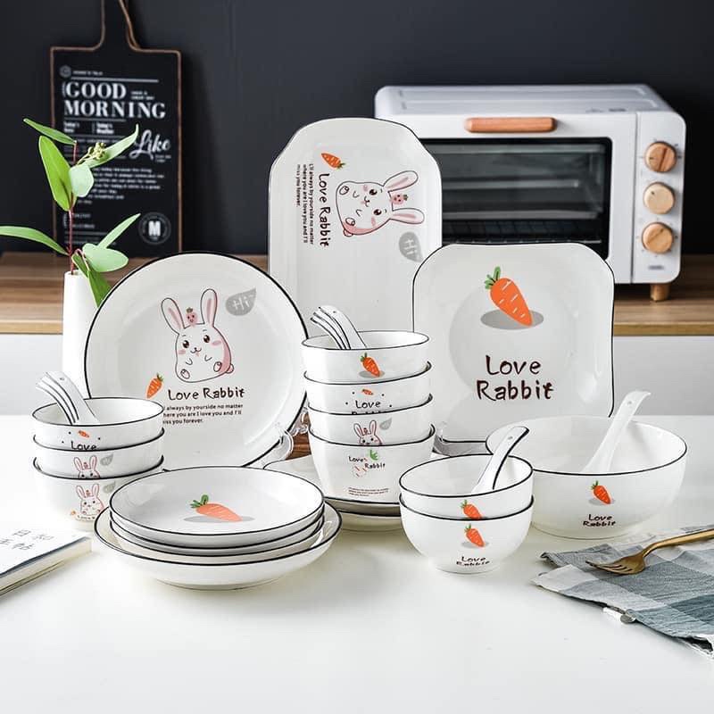 Set 25 món chén bát thỏ cà rốt dễ thương