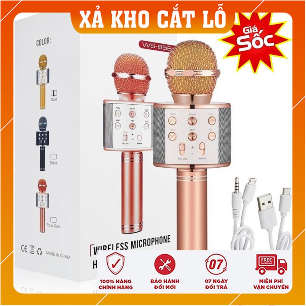 Mic Karaoke Ws-858, Micro Bluetooth Không Dây Kèm Loa, Vừa Nghe Nhạc Vừa Hát Karaoke |ShopMo